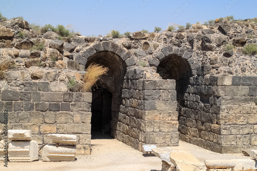 Twin arches leading to theater of Beit She'an near Sea of Galilee