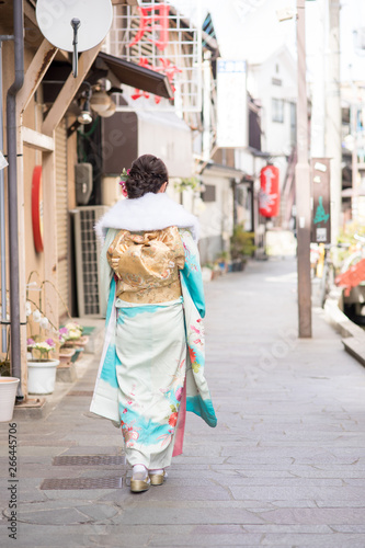 路地を歩く振袖の女性 © buritora