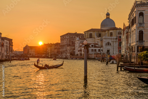 Sunset Grand Canal - A colorful sunset view of the Grand Canal, Venice, Veneto, Italy. No recognizable trademark, logo or person in the image. © Sean Xu