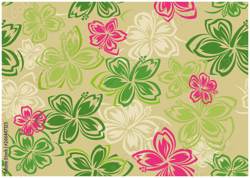 Seamless hibiscus illustration pattern, tropical colors, background image of southern country and hawaii and tropical image | apparel, textile
