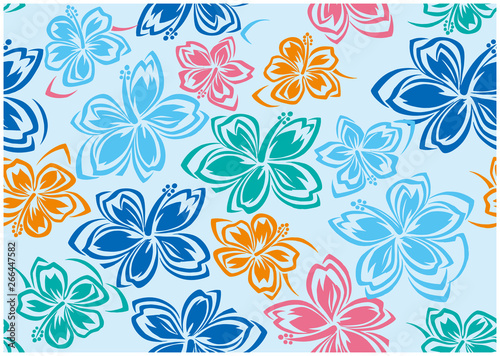 Seamless hibiscus illustration pattern, tropical colors, background image of southern country and hawaii and tropical image | apparel, textile
