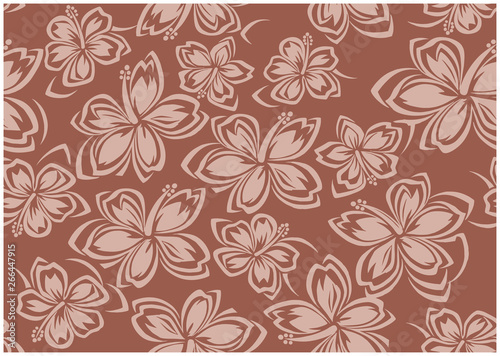 Seamless hibiscus illustration pattern, brown, background image of southern country and hawaii and tropical image | apparel, textile