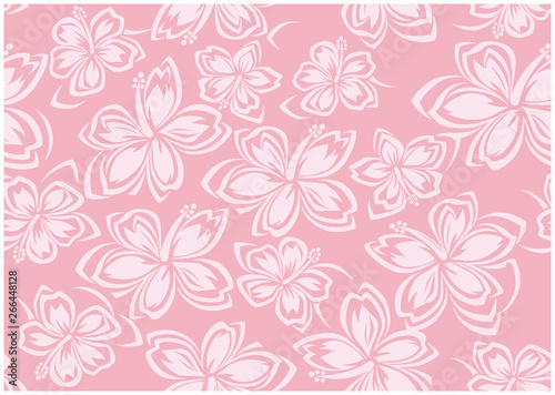 Seamless hibiscus illustration pattern, pink, background image of southern country and hawaii and tropical image | apparel, textile