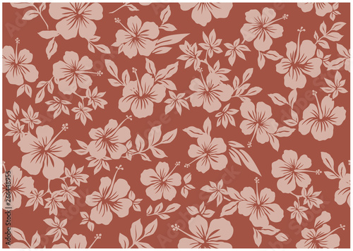 Seamless hibiscus illustration pattern, brown, background image of southern country and hawaii and tropical image | apparel, textile