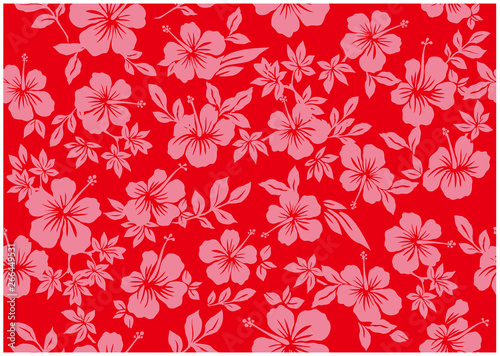 Seamless hibiscus illustration pattern, red ,background image of southern country and hawaii and tropical image | apparel, textile photo