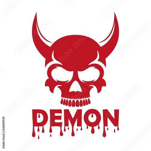 Skull with horns and bloody text in red. Illustration for tattoo and stickers
