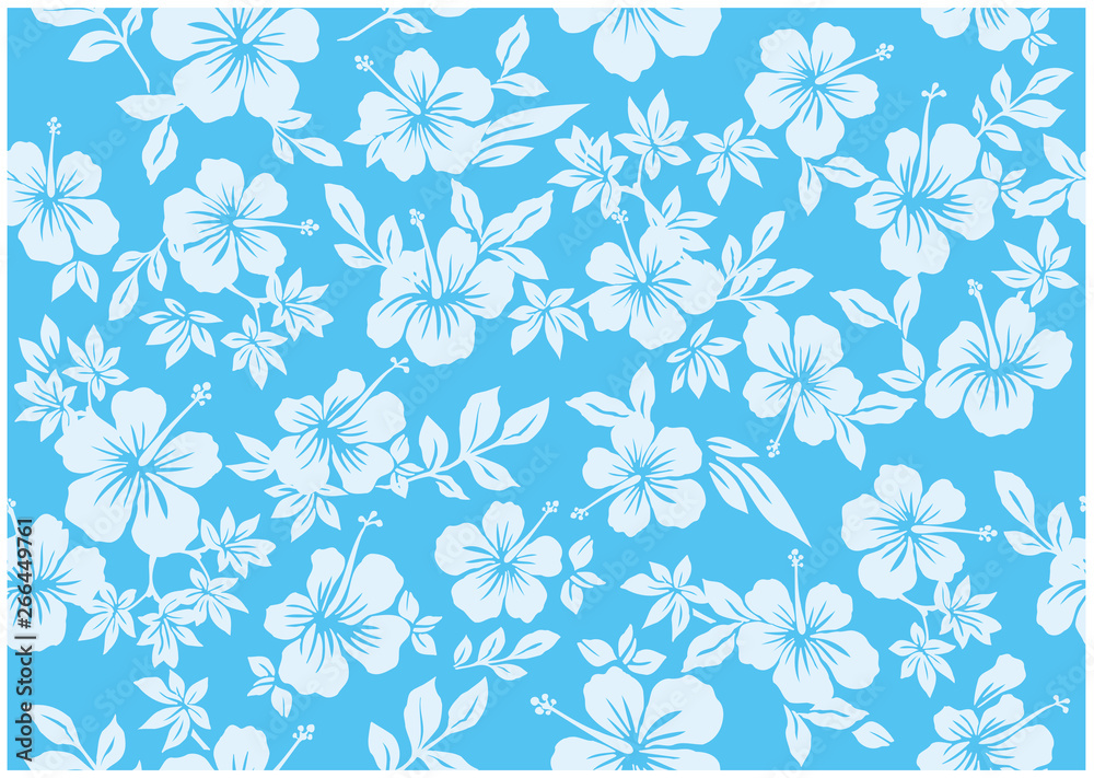 Seamless hibiscus illustration pattern,light blue, background image of
