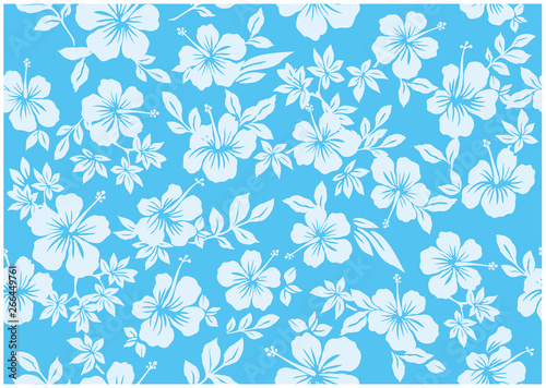 Seamless hibiscus illustration pattern,light blue,  background image of southern country and hawaii and tropical image | apparel, textile photo