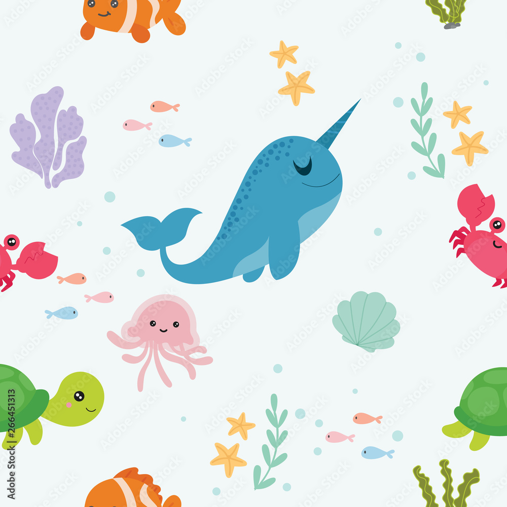 Seamless pattern with sea animals. Seamless pattern with sea animals.