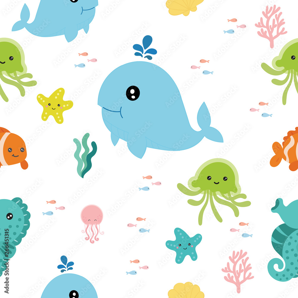 Obraz premium Seamless pattern with sea animals. 