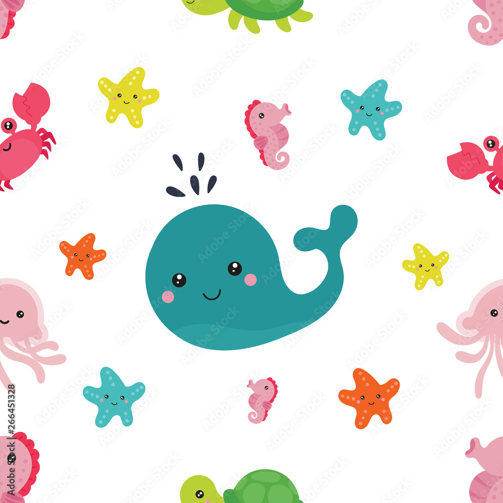 Seamless pattern with sea animals. 