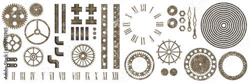 Big set of steampunk gear collection with rust texture photo