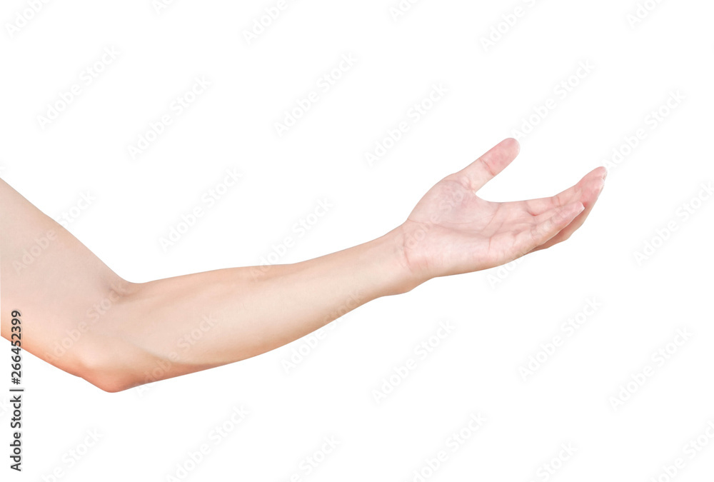 Man hands holding something on white background for product advertising concept Man hands holding something on white background for product advertising concept
