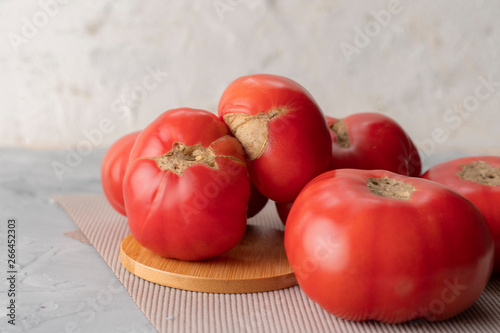 fresh unsightly and ugly home grown tomatoes from the garden at the kitchen isolateds photo