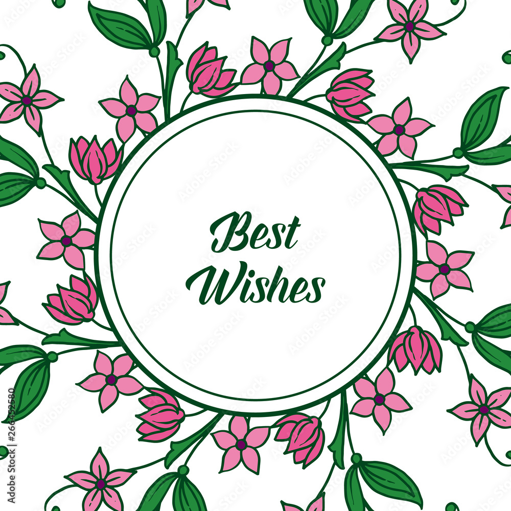 Vector illustration writing best wishes with abstract purple wreath frame