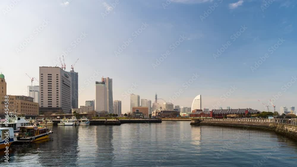 time lapse of port in Yokohama bay, Japan time lapse of port in Yokohama bay, Japan