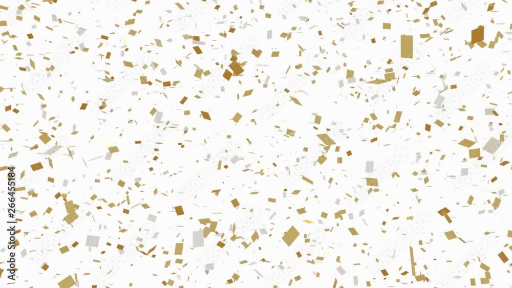 Happy Confetti Gorgeous 2 -Gold and Silver- White Background -Seamless Loop -3D Motion Graphic- 4K UHD 3840-2160