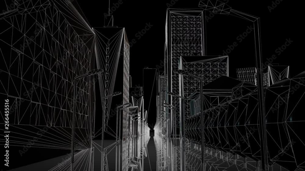 Dark architectural drawing wireframe 3D cityscape architecture design city