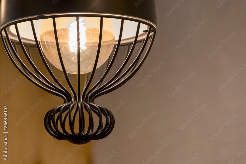 Retro lamps inside wooden interior