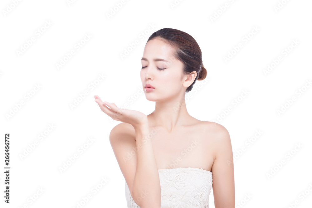 Beautiful Young Woman with Clean Fresh Skin . Facial treatment . Cosmetology , beauty and spa. White Blackground. With clipping path. Beautiful Young Woman with Clean Fresh Skin . Facial treatment . Cosmetology , beauty and spa. White Blackground. With clipping path.