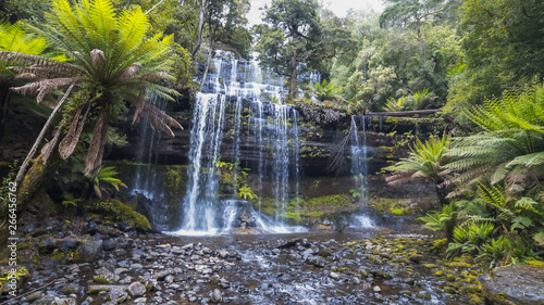 wide view of russell falls at mt field national park in tasmania