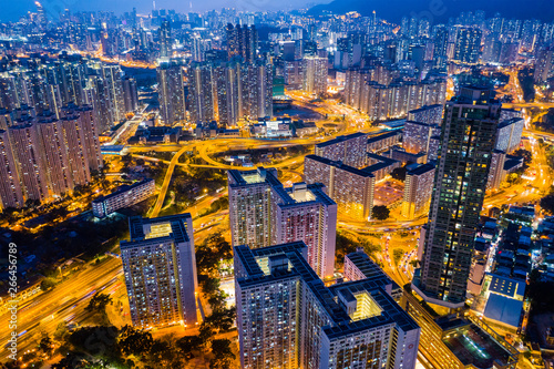 Top view of city of Hong Kong at night