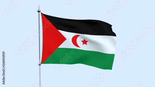 Flag of the country    Western Sahara  flutters against the blue sky. 3D rendering