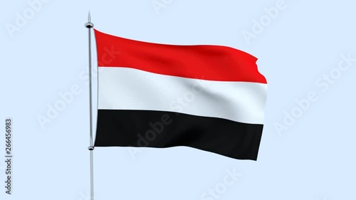 Flag of the country    Yemen  flutters against the blue sky. 3D rendering