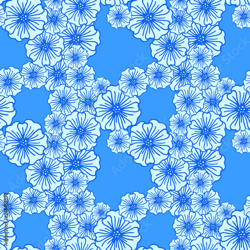 Hand drawn fantasy flower seamless pattern for fabric, cloth, print, textile, backsplash and wrapping paper. Blue colored endless vector illustration