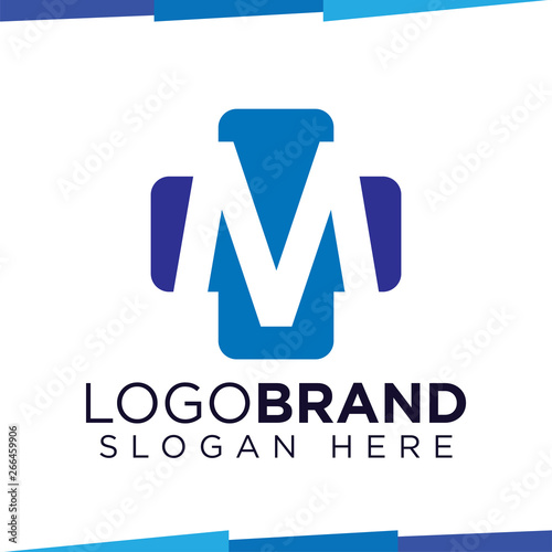 M Initial Letter cross medical logo vector template