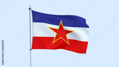 Flag of the country     Yugoslavia  flutters against the blue sky. 3D rendering