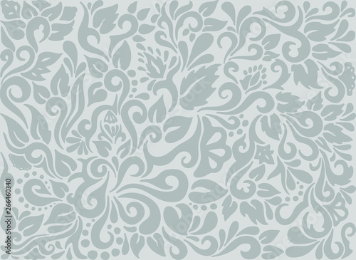 Decorative background with hand drawn tribal tattoo elements, flowers and leaves. Gray backdrop vector tracery on light gray background