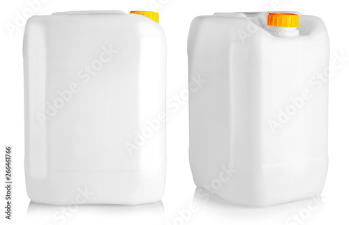 The blank packaging white plastic gallon with yellow cap isolated on white background with clipping path photo