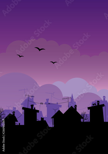 Roof silhouettes.Dawn city.An illustration of a sunset