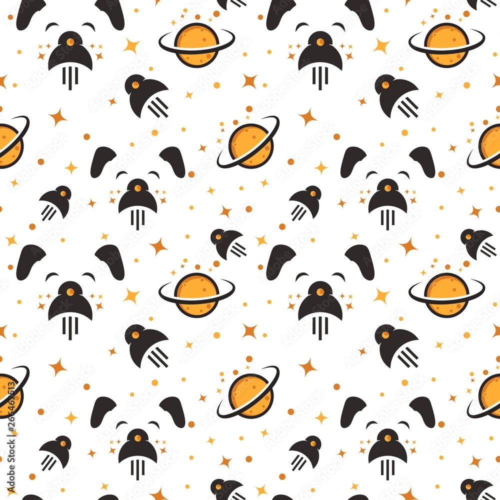 Naklejka premium Dog and rocket seamless vector pattern