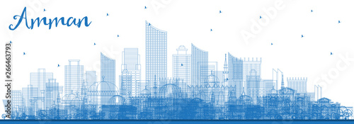 Cuadro en lienzo Outline Amman Jordan Skyline with Blue Buildings.