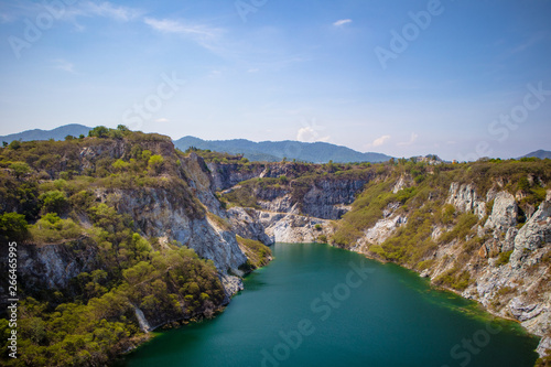 Rock mountain at sky view background.Beautiful nature scenic landscape of lake and mountain