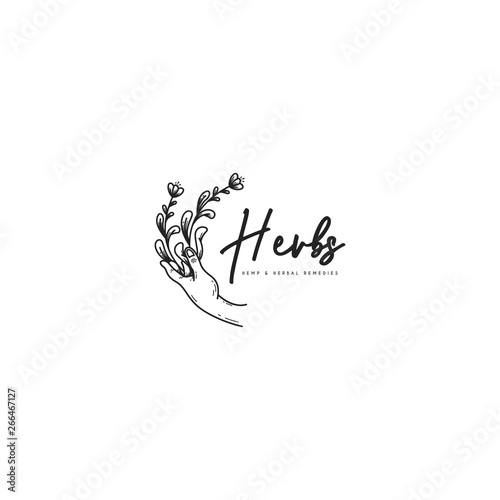 Vintage herbs logo in black and white