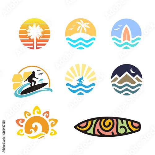 Sea Ocean Waves for Summer Beach Vacation and Surf Logo set collection 