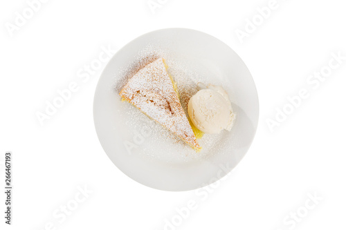 sponge cake with ice cream isolated white