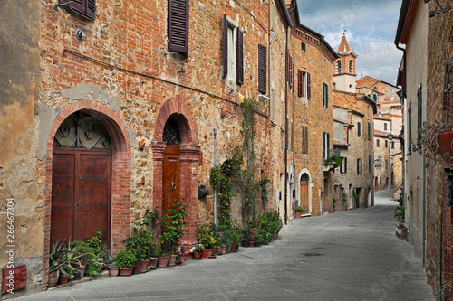 Fototapeta Naklejka Na Ścianę i Meble -  Montisi, Montalcino, Tuscany, Italy: ancient street in the old town