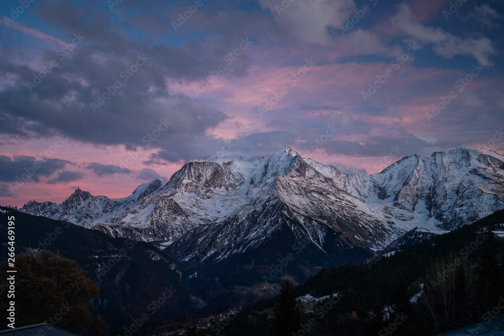 view of mountains in winter, chamonix, france