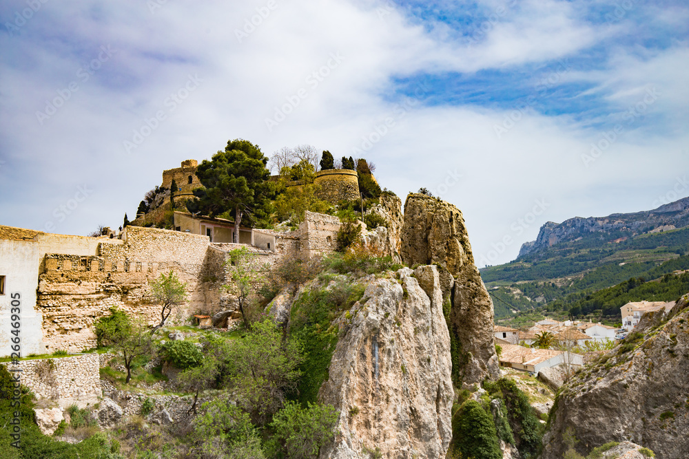 Panoramic view to beautiful landscape in mountain village Guadalest, Spain.