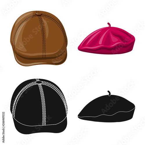 Isolated object of headgear and cap symbol. Set of headgear and accessory stock vector illustration.