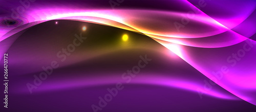 Neon shiny light glowing wave lines