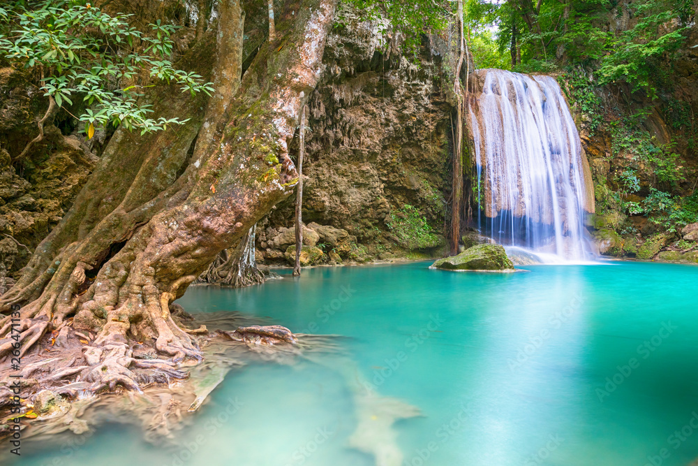 Waterfall beautiful (erawan waterfall) in kanchanaburi province asia southeast asia Thailand	