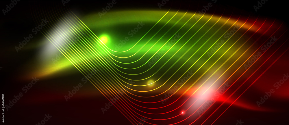 Neon glowing techno lines, hi-tech futuristic abstract background template with square shapes Neon glowing techno lines, hi-tech futuristic abstract background template with square shapes