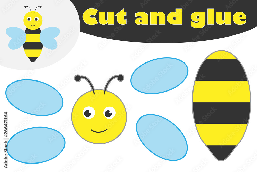 Cute bee in cartoon style, education game for the development of