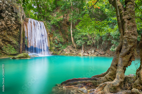 Waterfall beautiful (erawan waterfall) in kanchanaburi province asia southeast asia Thailand 