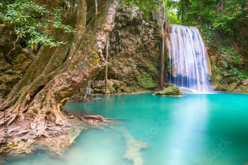 Waterfall beautiful (erawan waterfall) in kanchanaburi province asia southeast asia Thailand 